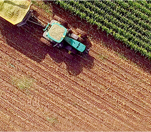 Overhead view of a field and tractor